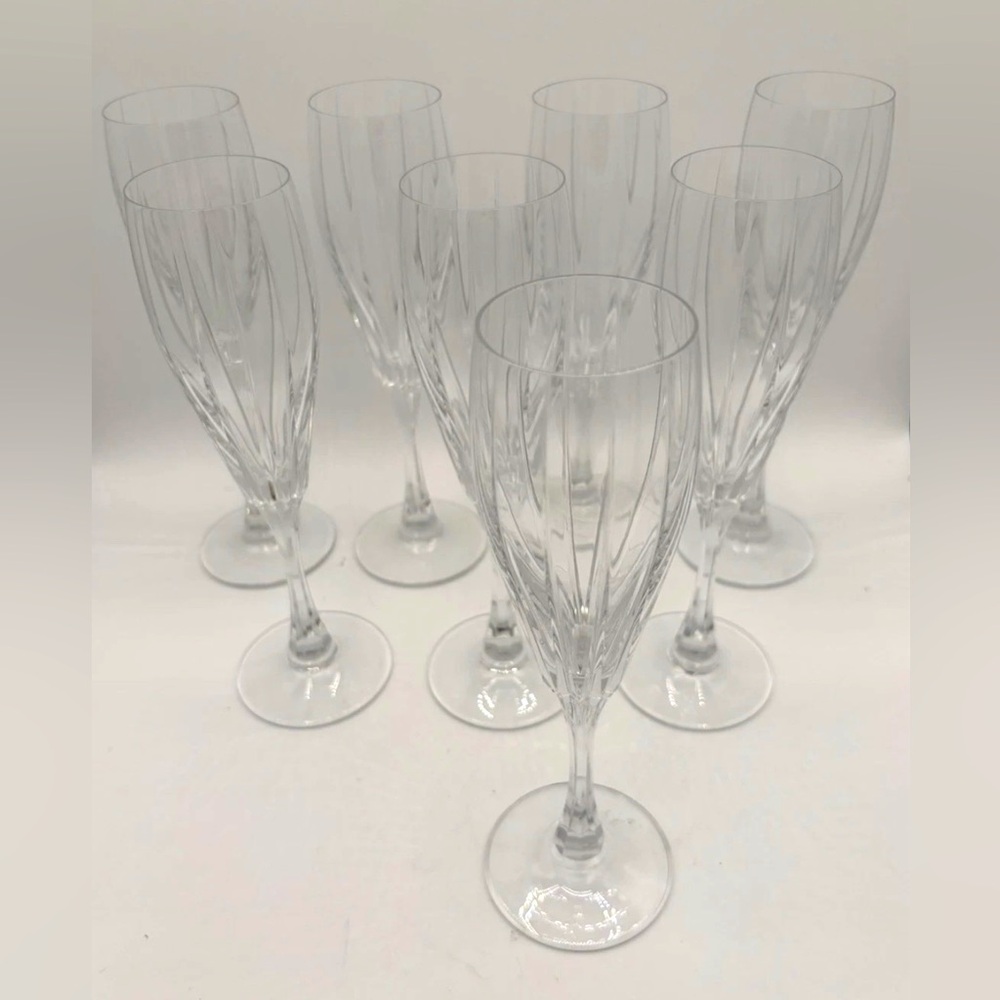 Stunning Mikasa Infinity Set Of 8 Crystal Champagne Flutes Glasses, 8 5/8" EUC!